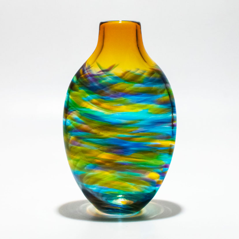 Optic Rib Flat Round Vase | Little River HotGlass Studio